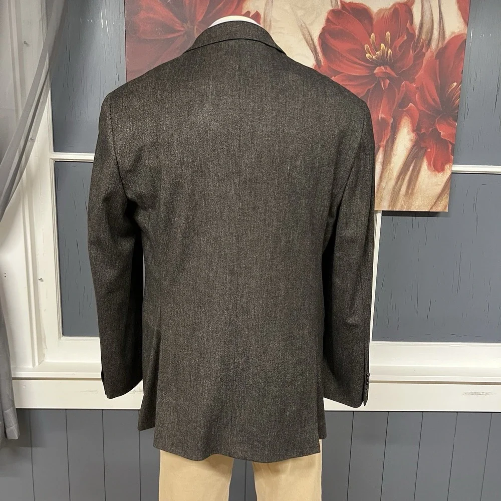 Kenneth Cole Blazer Mens 46L Long Slim Fit Wool Cotton Stretch Brown Flannel